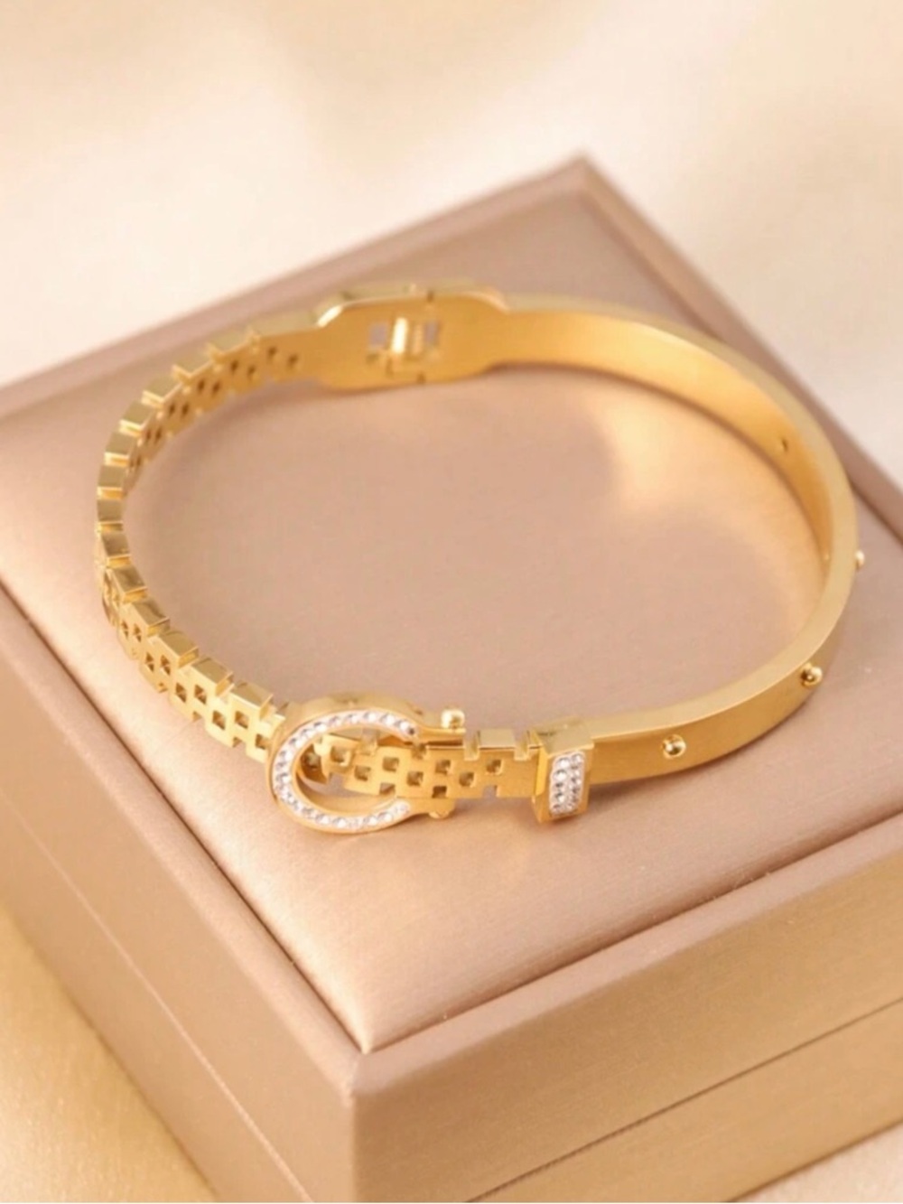 Gold Pavé Buckle Bangle Bracelet - Women Jewelry